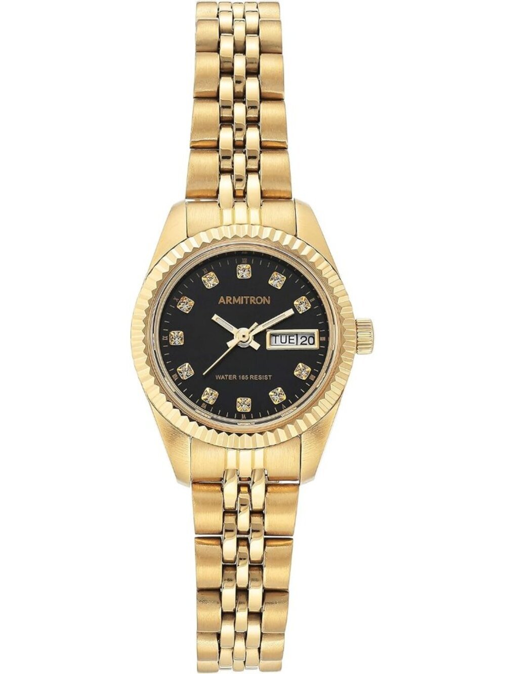 Armitron Women's Gold Black Genuine Crystal Accented Bracelet Round Luxury Watch